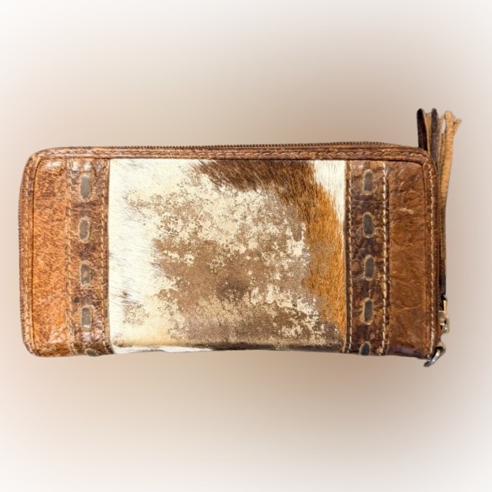 Vintage Style Cowhide Hair-On Hide Leather Zip Around Wallet Western USA Made